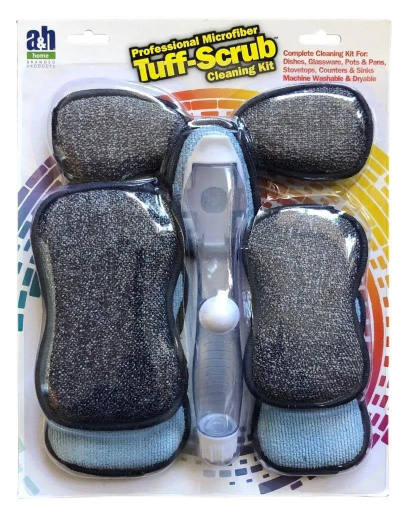 Tuff-Scrub Cleaning Kit Includes 4 Microfiber 2 'n' 1 Scrubbing Pads, 1 Soap Dis