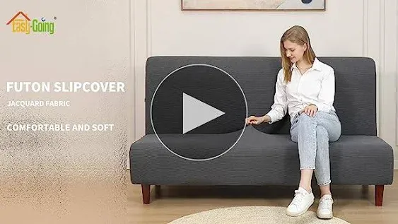 Easy-Going Stretch Futon Slipcover Armless Futon Bed Cover Furniture Protector Without Armrests with Elastic Bottom for Kids, Soft Jacquard Fabric Small Checks (Large, Beige)