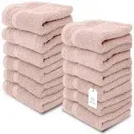 White Classic Luxury Cotton Washcloths - Large Hotel Spa Bathroom Face Towel | 12 Pack | Pink