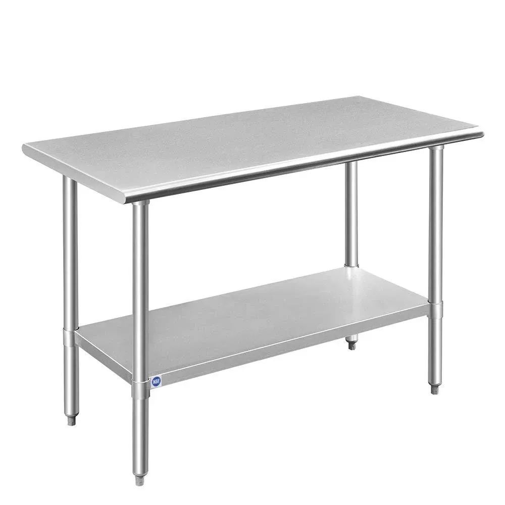 Rockpoint Stainless Steel Table for Prep & Work 48x24 Inches, NSF Metal Commercial Kitchen Table with Adjustable Under Shelf and Table Foot for