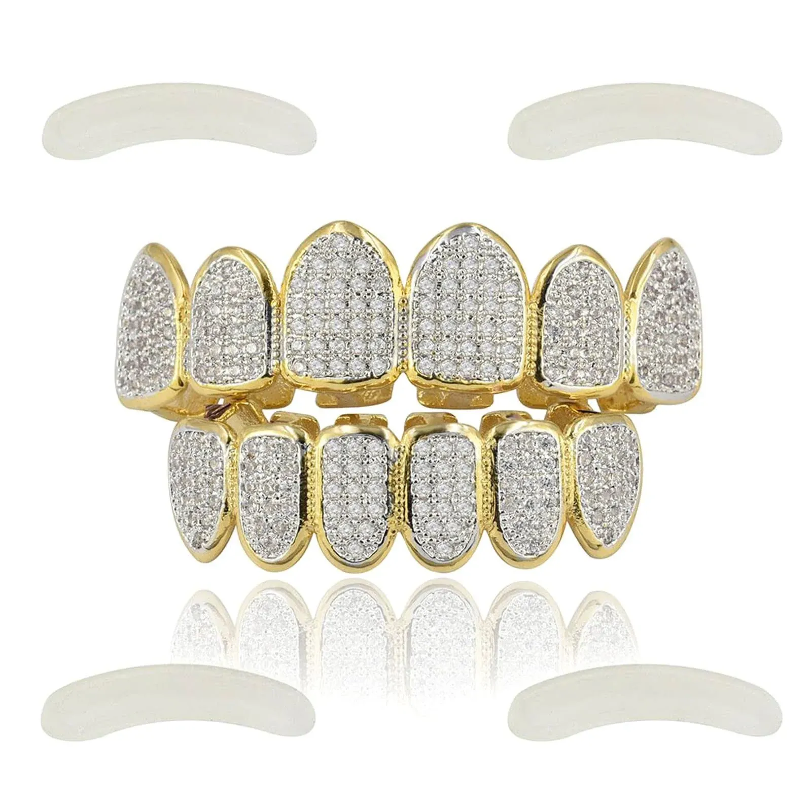 JINAO 18K Gold Plated All Iced Out Luxury Rhinestone Gold Grillz Set with Extra ...