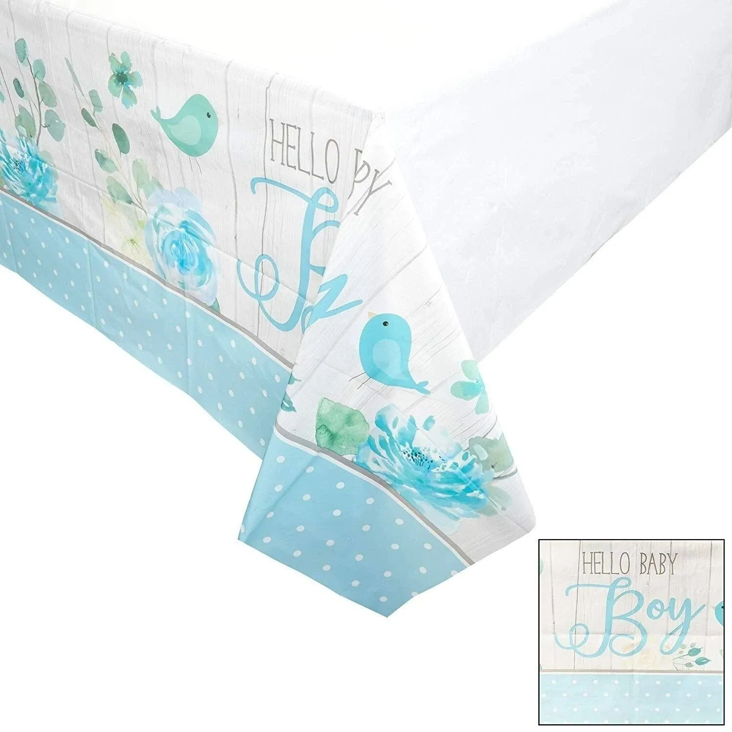 3 Pack Blue Baby Shower Table Covers, Hello Baby Boy, 54 x 108 in