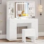 Vanity Desk Set with Large LED Lighted Mirror &amp; Power Outlet, 7 Drawers Vanities