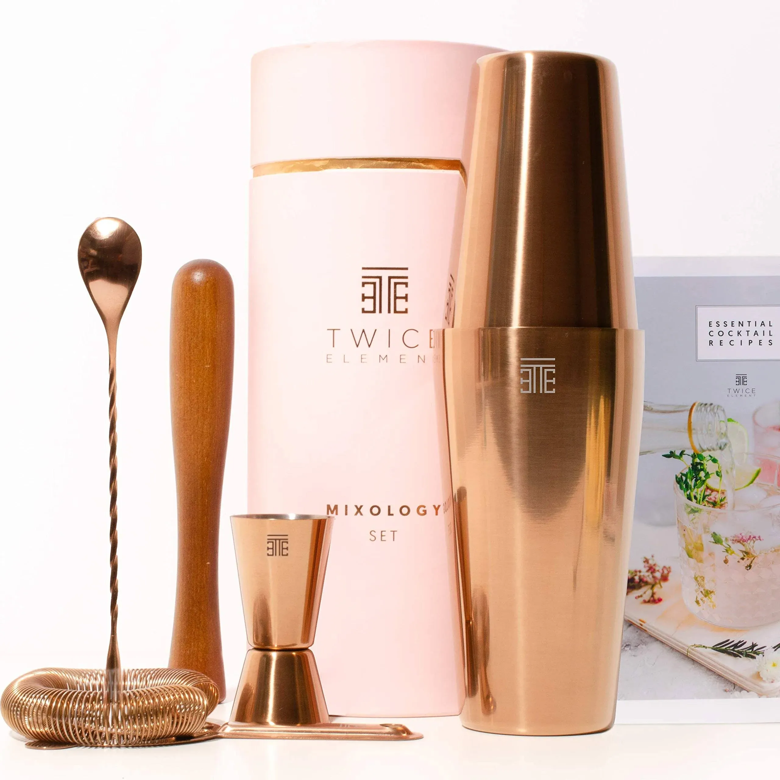 Twice Element Mixology Bartender Kit - Copper Gift Set with Boston Shaker ...