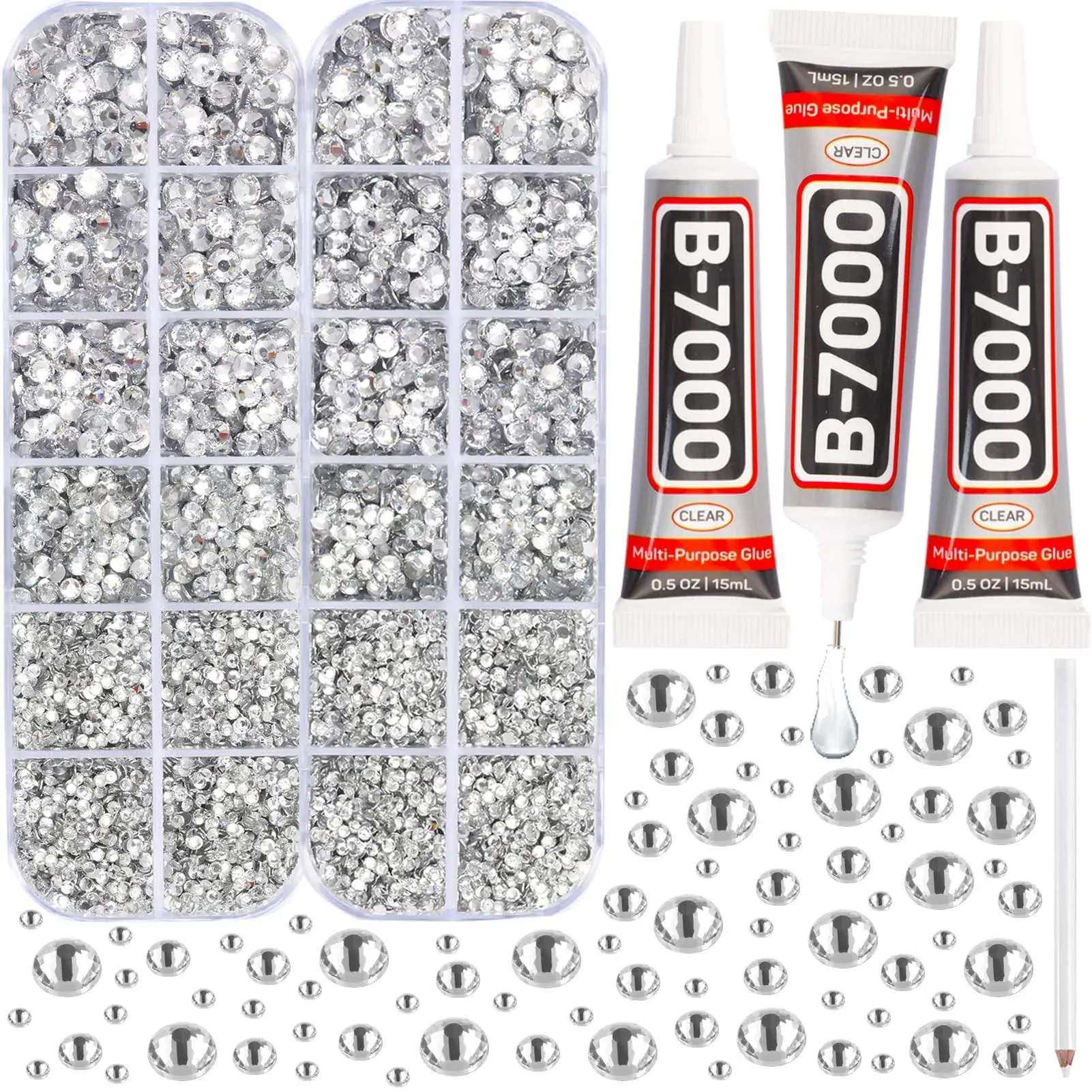 Worthofbest B7000 Clear Glue with 11000pcs Silver Clear Rhinestones for Crafts ...