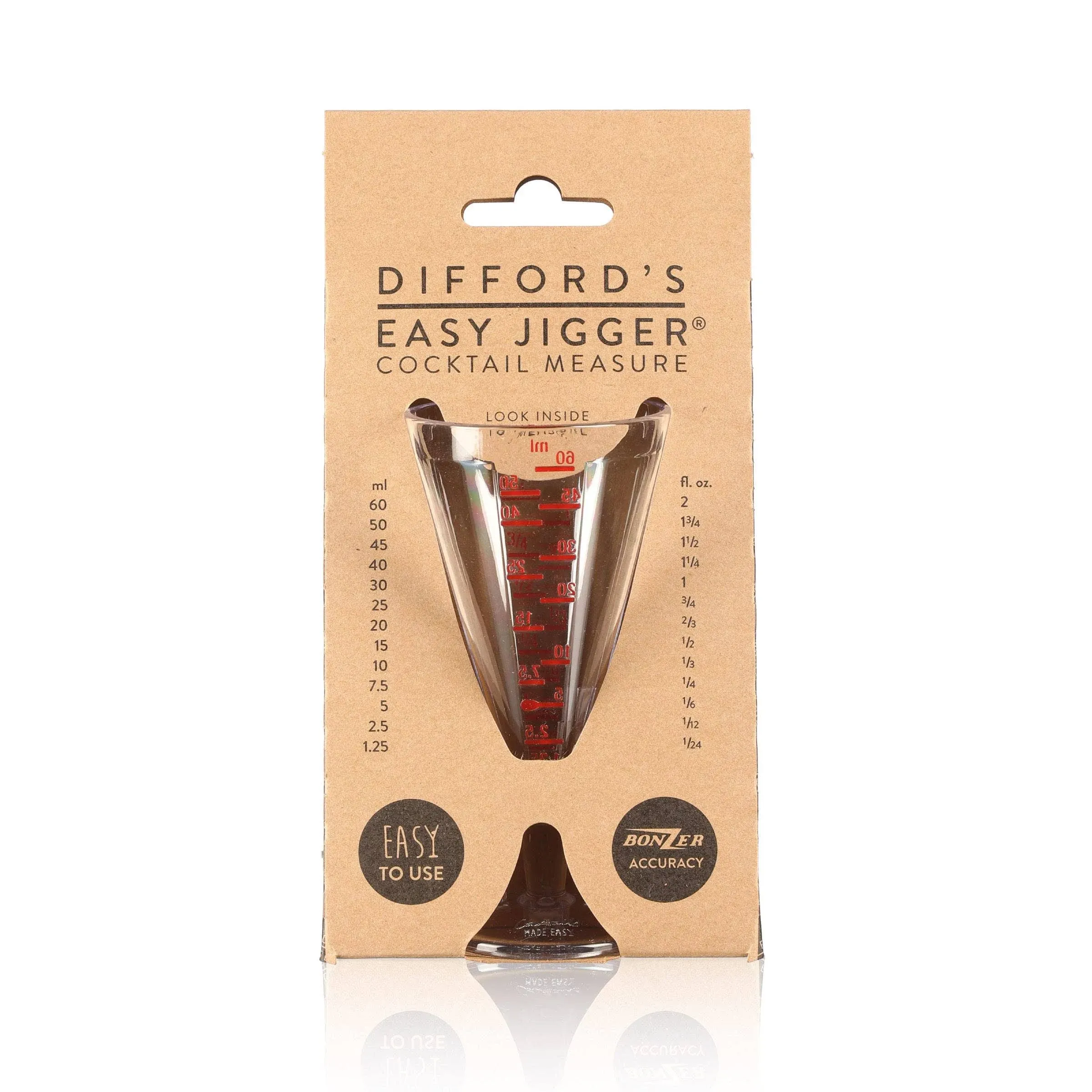 Easy Jigger Spirit Measure by Difford’s Guide and Bonzer | Cocktail Jigger Spirit Measures (25ml, 50ml, 60ml) for Unbeatable Accuracy| Single or