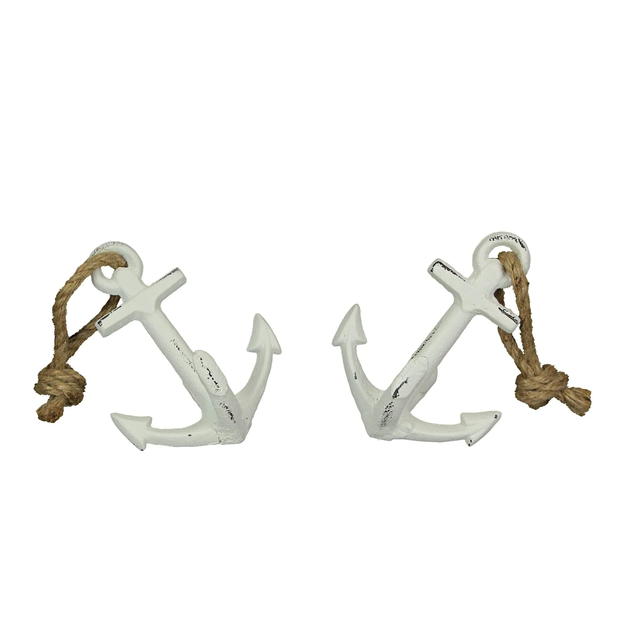 Set of 2 Cast Iron Ship Anchor Bookends Nautical Home Decor Sculptures White