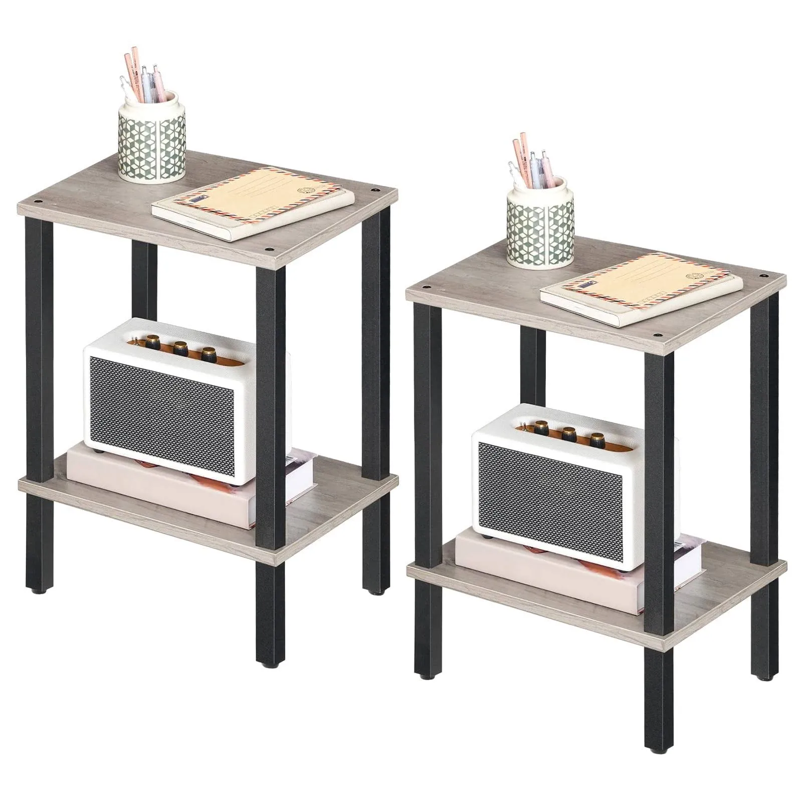 MAHANCRIS End Table Set of 2, 2-Tier Side Table with Storage Shelf, Narrow ...