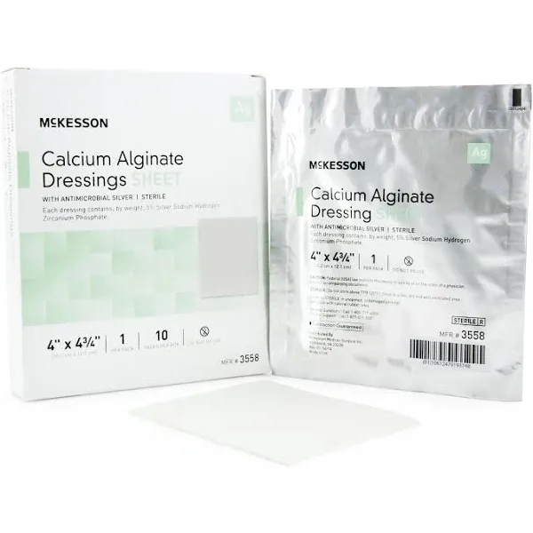 Silver Calcium Alginate Dressing McKesson 4 X 4-3/4 Inch Rectangle Sterile - M-883255-3738 - Box of 10