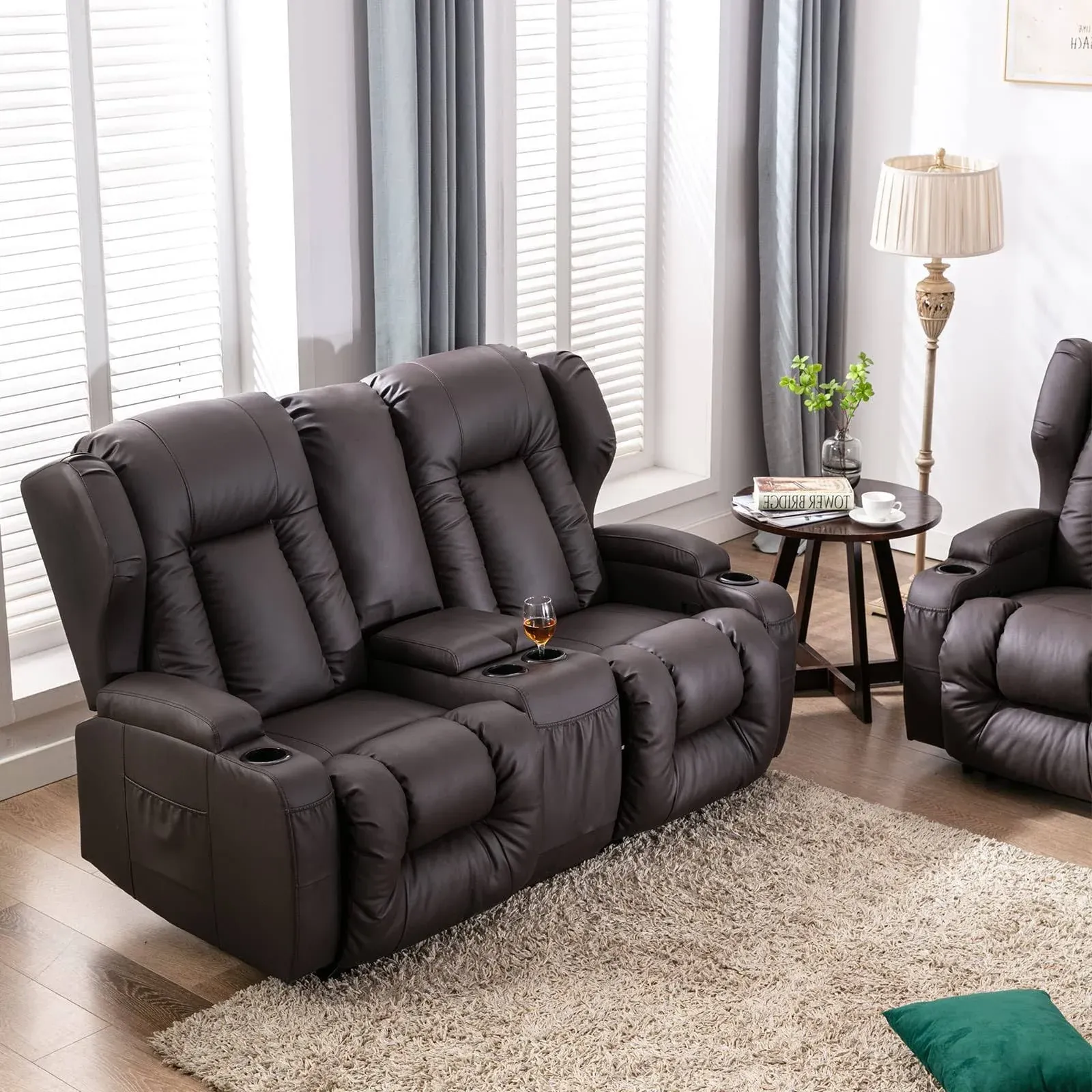 SAMERY 67" RV Loveseat Recliner | Double Recliner RV Sofa & Console | Wall Hugger ...