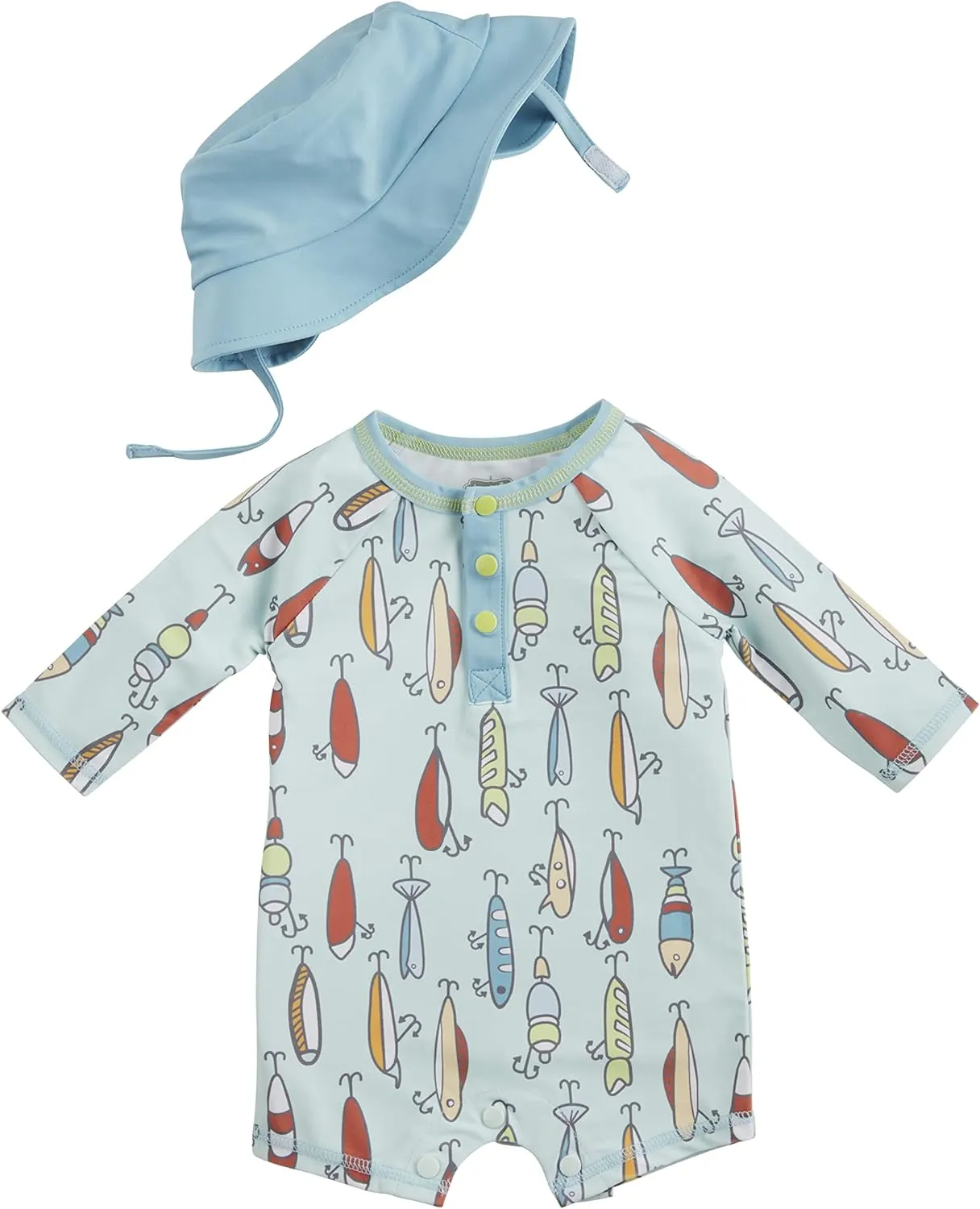 Mud Pie Fishing Lure Rash Guard One-Piece & Hat Set - 3-6M