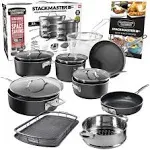 Granitestone Stackmaster 15 Piece Induction - Compatible Nonstick Cookware Set Scratch - Resistant Granite - Coated Anodized