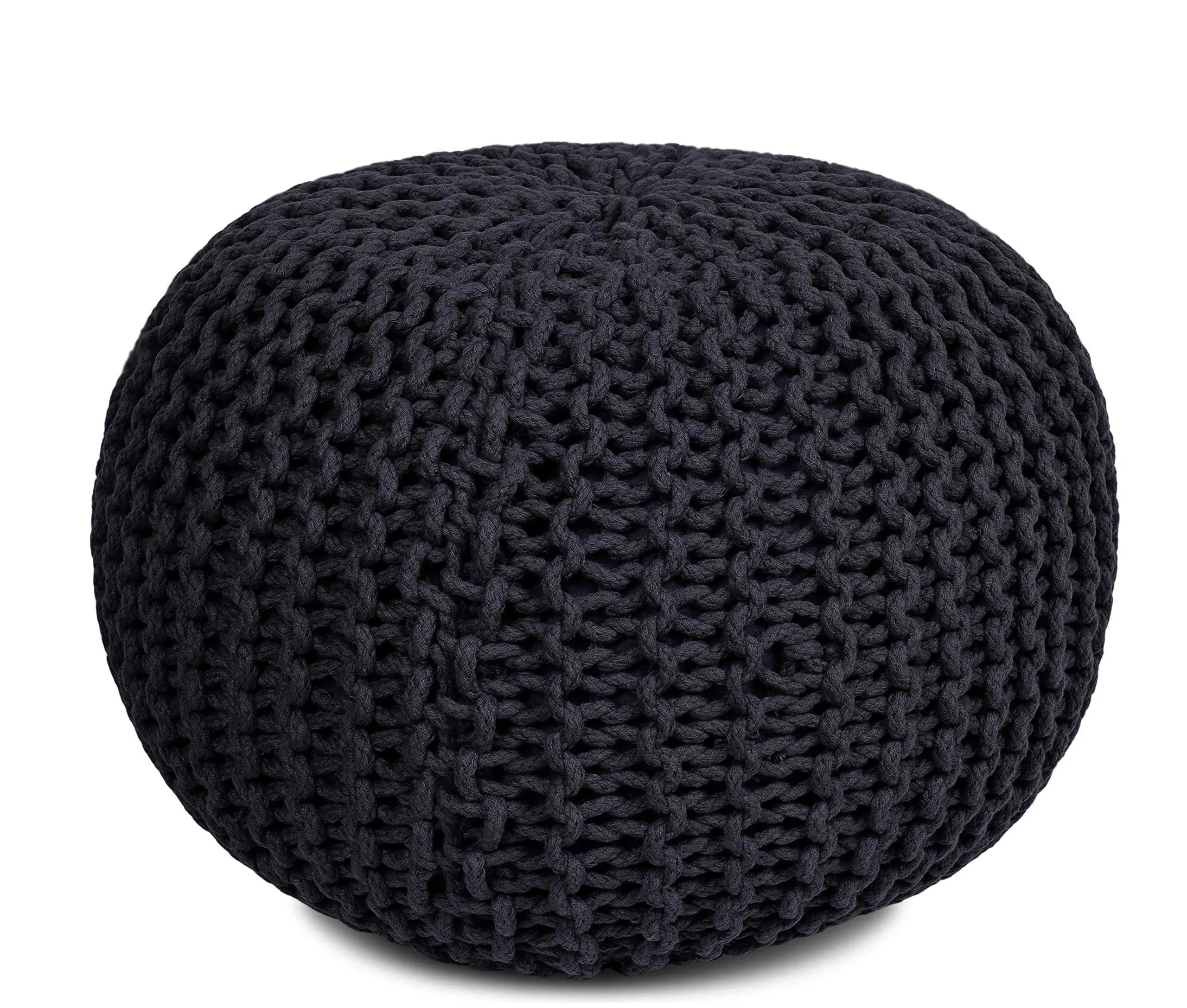 BirdRock Home Round Pouf Foot Stool Ottoman - Knit Bean Bag Floor Chair - Cotton Braided Cord - Great for The Living Room, Bedro