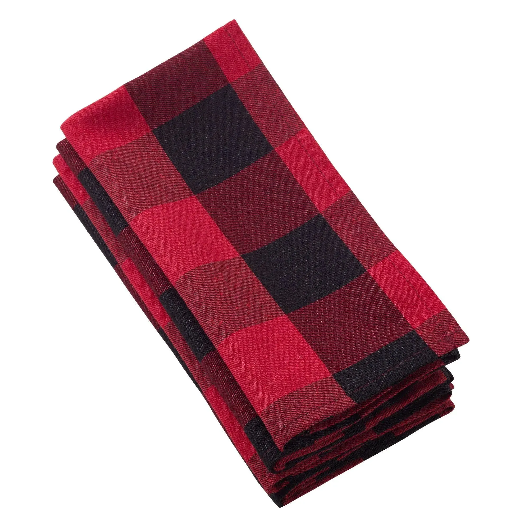 Saro Lifestyle Buffalo Plaid Check Pattern Design Cotton Napkin, Set of 4, Red