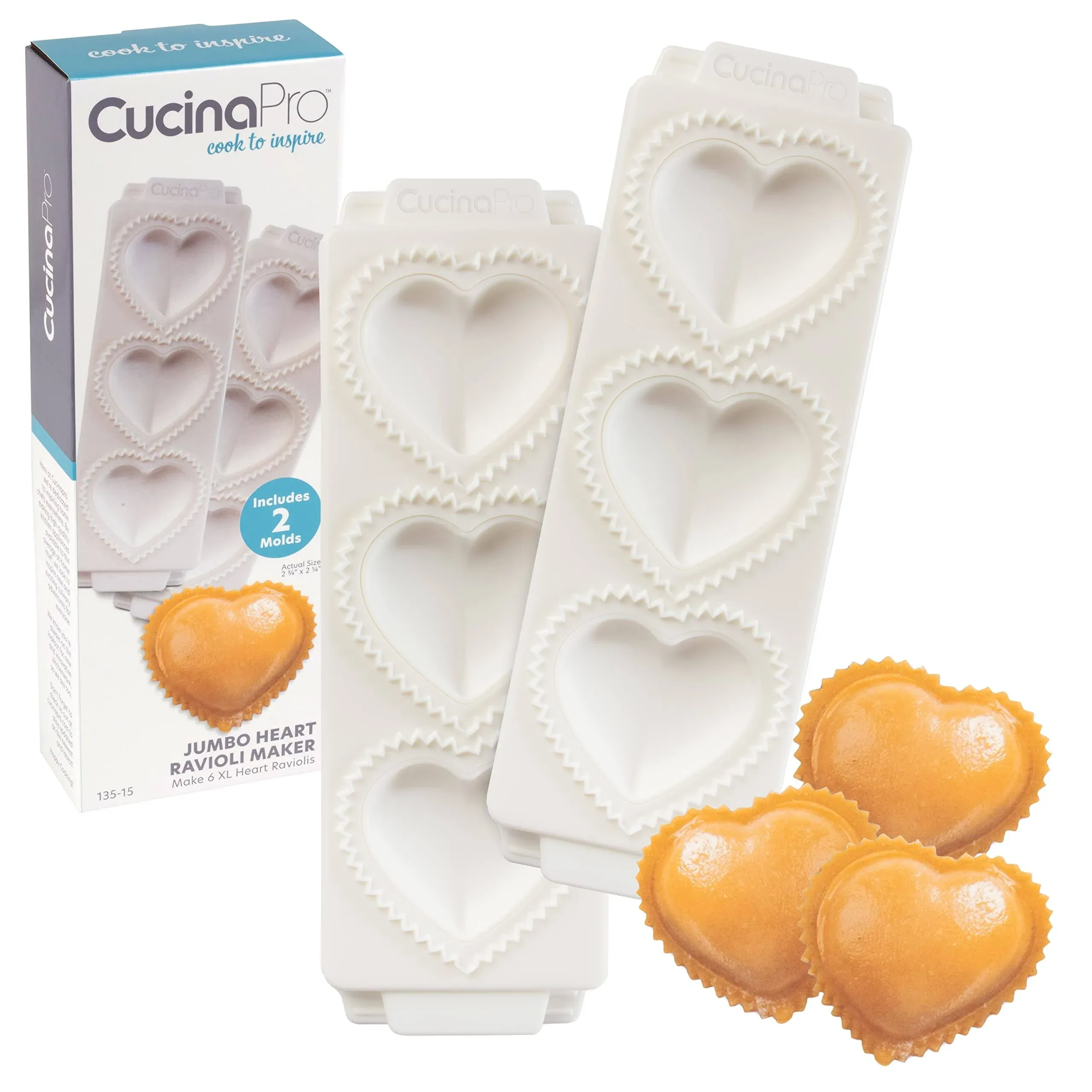 Cucinapro Jumbo 3' Heart Ravioli Molds (2 Pack) - Homemade Filled Pasta Maker- 2 ...