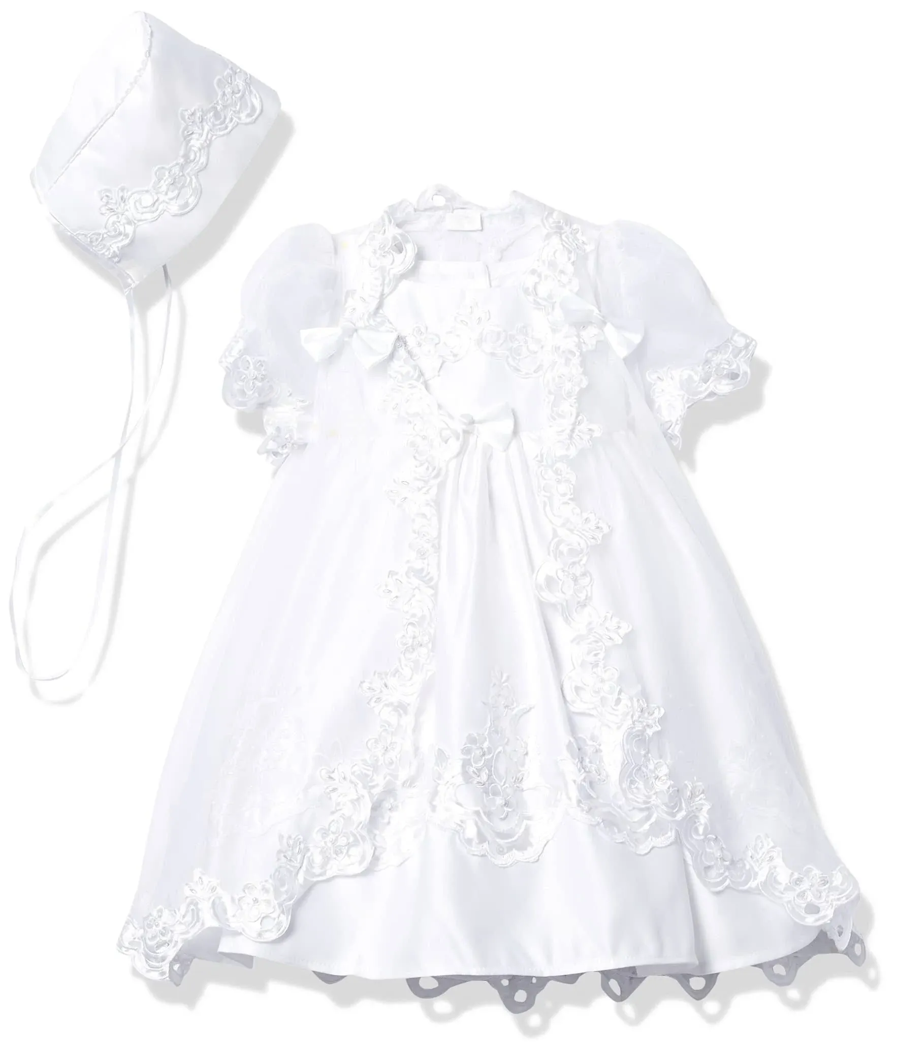 Pretty Me, USA baby girls Short Sleeve  Embroidered Christening With Organza