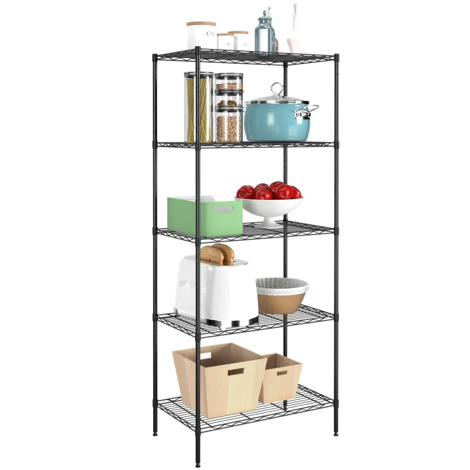 5-Shelf Adjustable Wire Shelving Unit Metal Shelf Layer Rack Strong Steel Rack