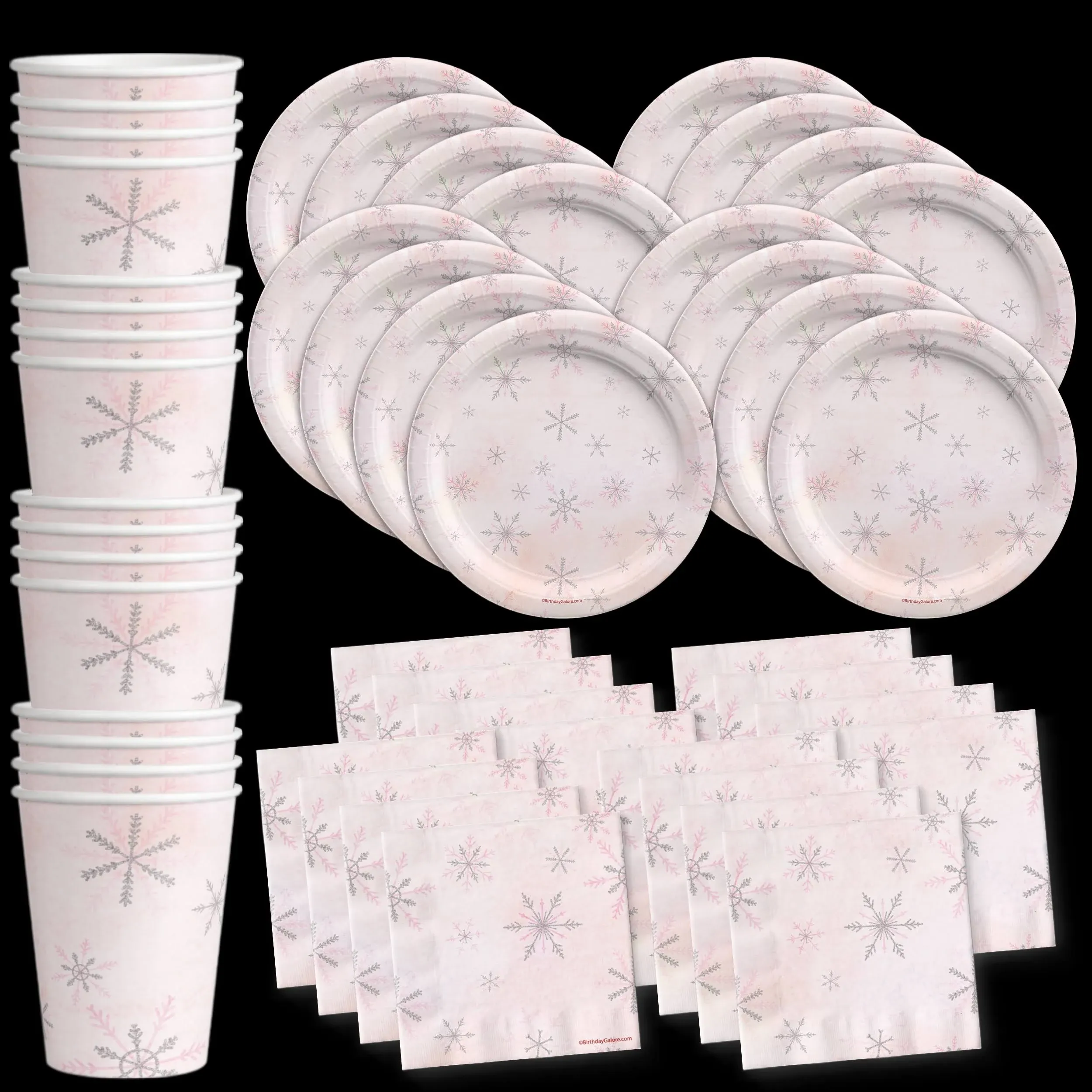 Birthday Galore Pink Snowflake Winter Birthday Party Supplies Tableware Set