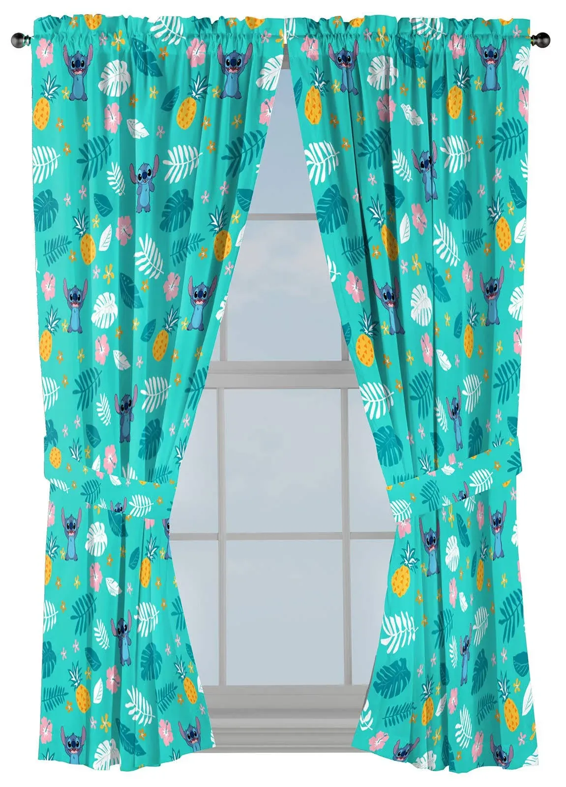 Jay Franco Disney Lilo & Stitch Aloha Stitch 63" Inch Drapes - Beautiful Room Décor & Easy Set Up, Bedding - Curtains Include 2 Tiebacks, 4 Piece Set (Official Disney Product)