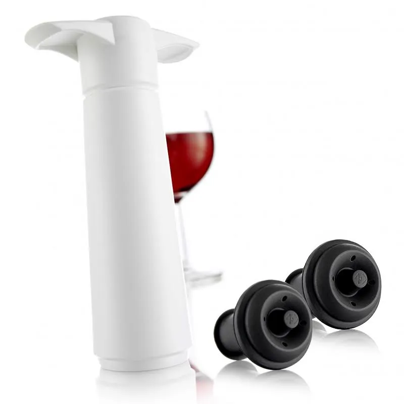 Vacu Vin Wine Saver Pump White with Vacuum Wine Stopper - Keep Your Wine Fresh for up to 10 Days - 1 Pump 2 Stoppers - Reusable - Made in the Netherlands