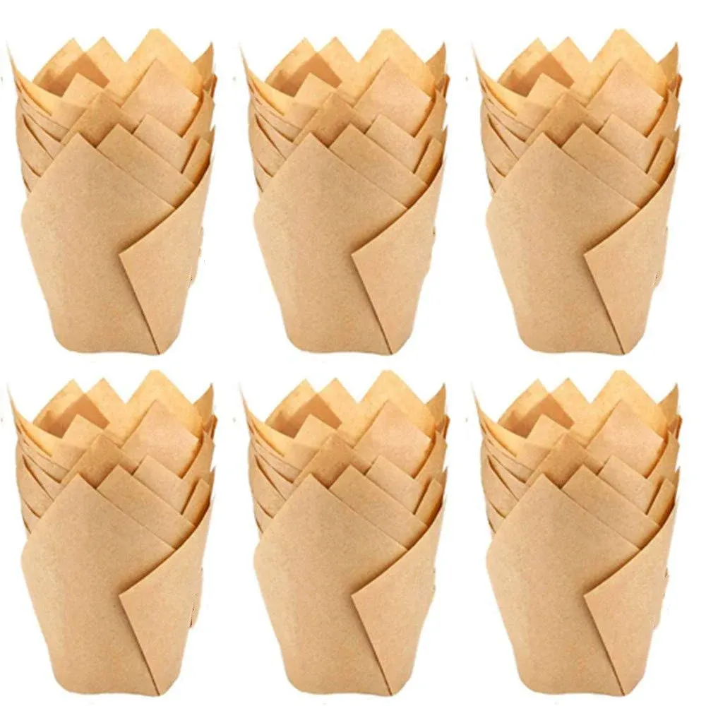 200pcs Tulip Cupcake Liners Natural Baking Cups Muffin Paper Liner Grease-proof ...