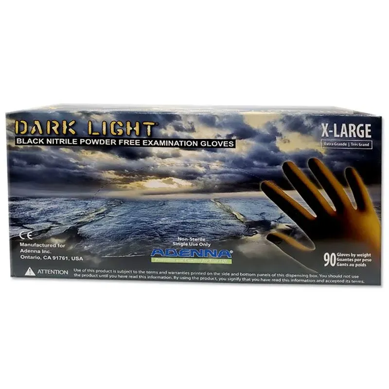 Adenna DLG679 Dark Light 9 mil Nitrile Powder Free Exam Gloves (Black, XX-Large) Box of 90