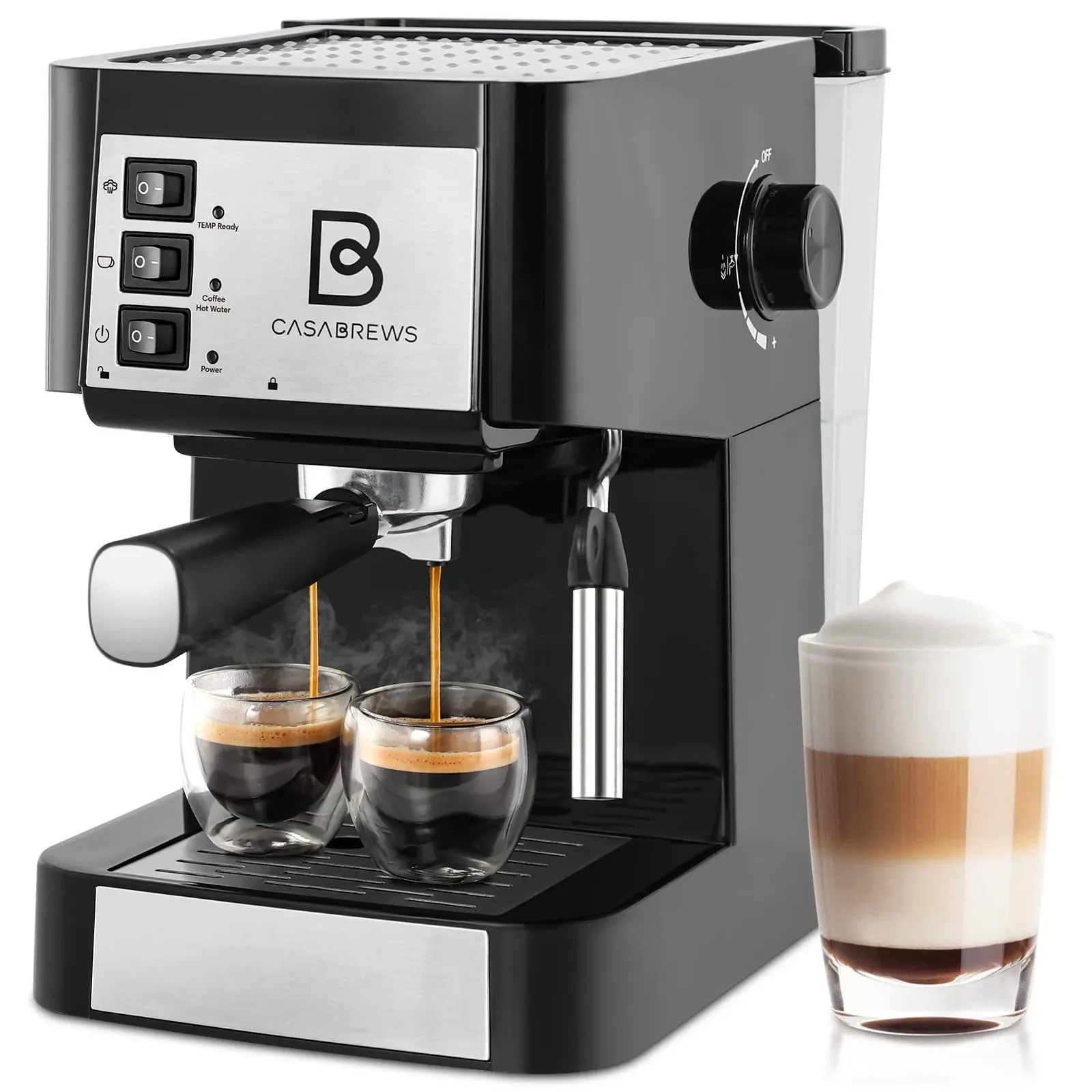 CASABREWS 20 Bar Espresso Machine, Professional Espresso Maker with Milk Frother Steam Wand, Espresso Coffee Maker and Cappuccino Machine with Removable Water Tank for Latte, Gift for Dad Mom