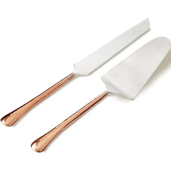 Leeber 72522 11 in. Hammered Cake Server Set Silver & Copper