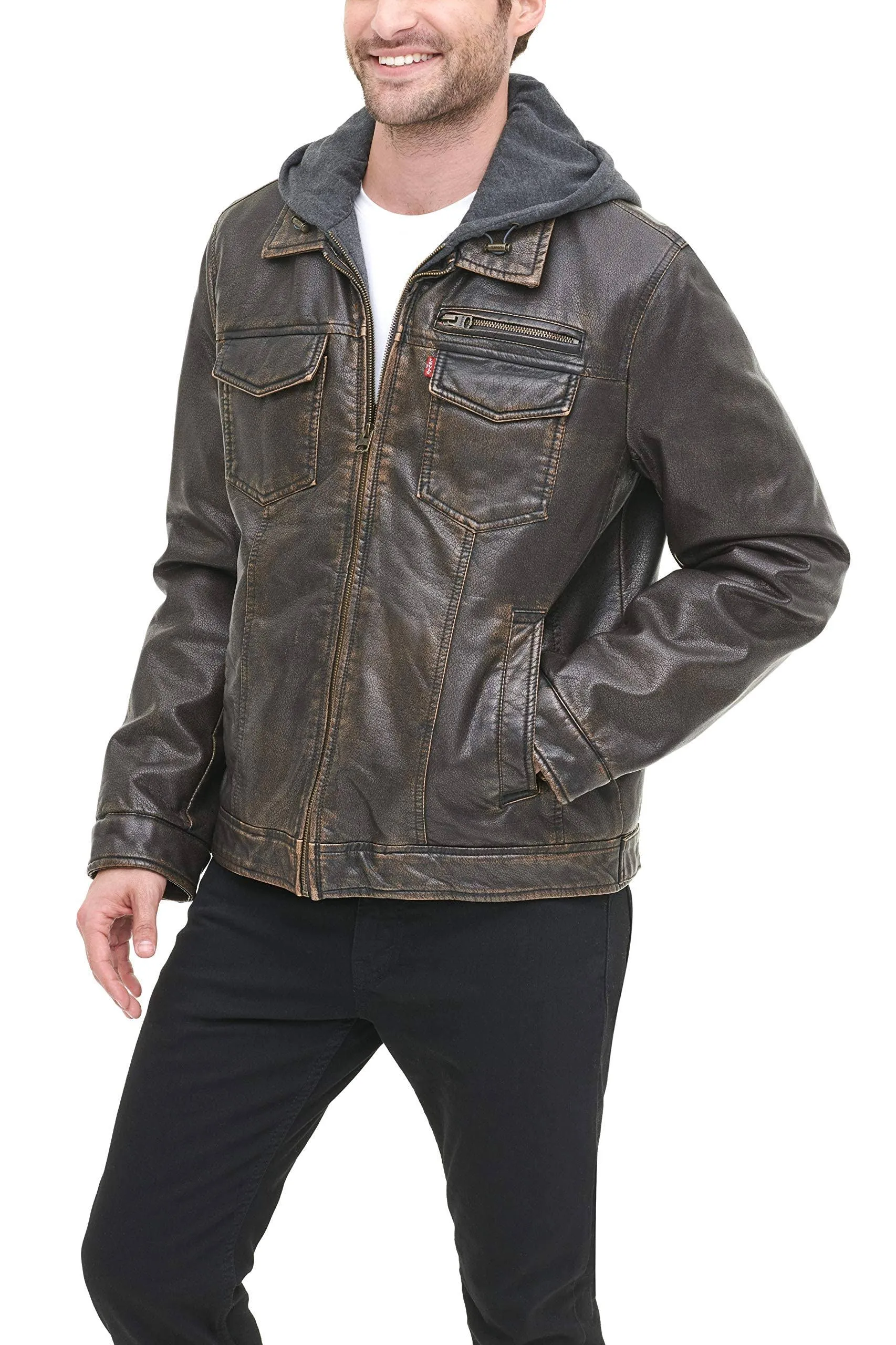 Levi's Men's Faux Leather Hooded Trucker Jacket