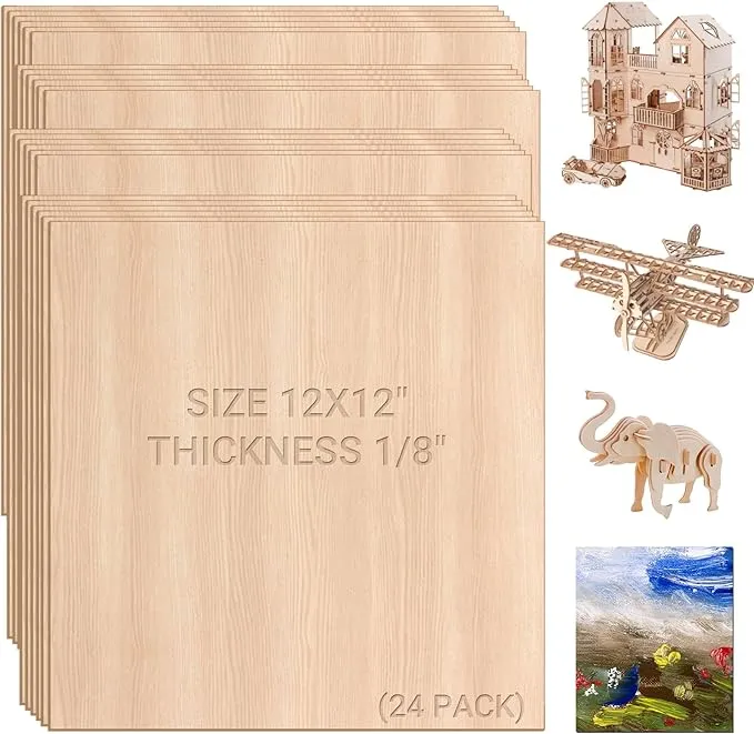 Calvana (24-Pack) 12”x12”x1/8” Balsa Sheets for Crafts - Perfect for Architectural Models Drawing Painting Wood Engraving Wood Burning Laser Scroll