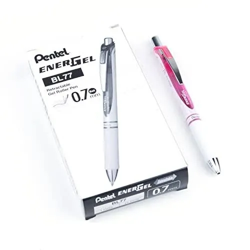 Pentel EnerGel Pearl Deluxe RTX Retractable Liquid Gel Pen, (0.7mm), Accent, Pink Ink, Box of 12 (BL77PW-P)