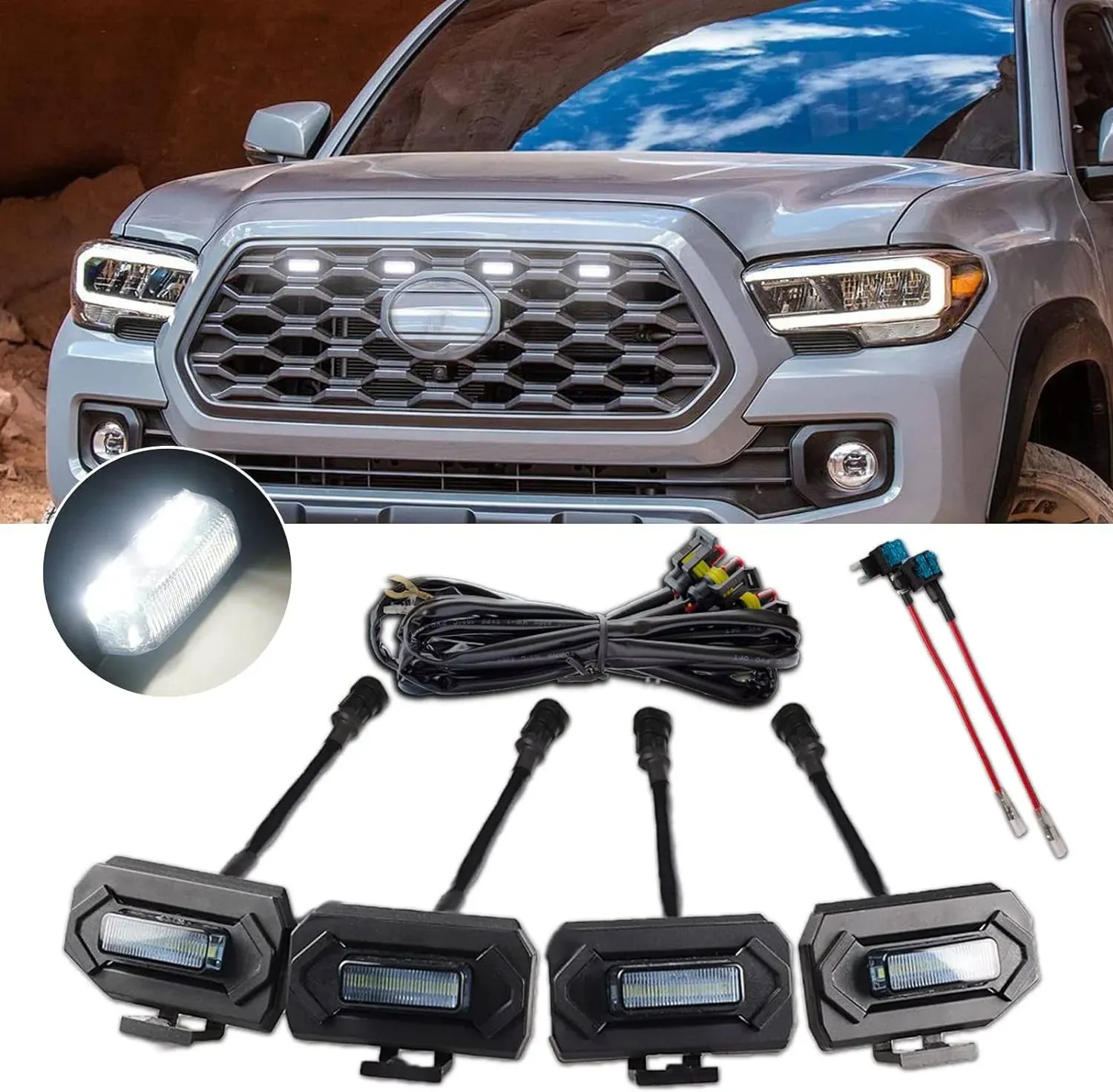 MUHEVNEE LED Grill Lights Upgraded for Toyota Tacoma 2020-2022 OEM Grill of Off Road