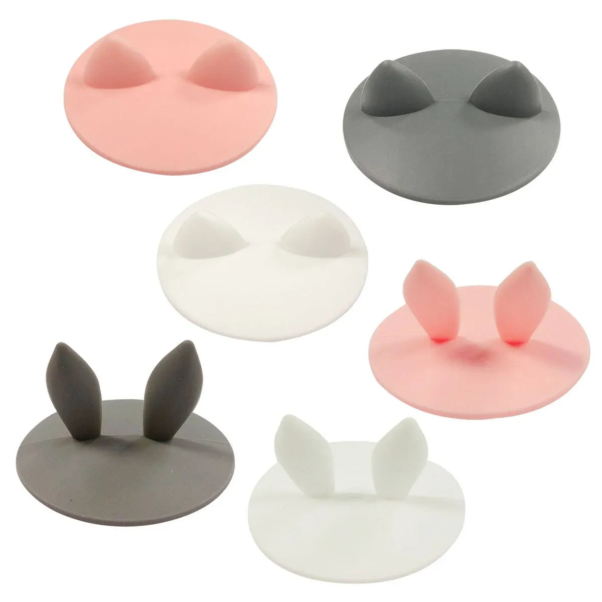 Wrapables Silicone Cup Lids, Anti-Dust Leak-Proof Coffee Mug Covers (Set of 6), Animal Ears