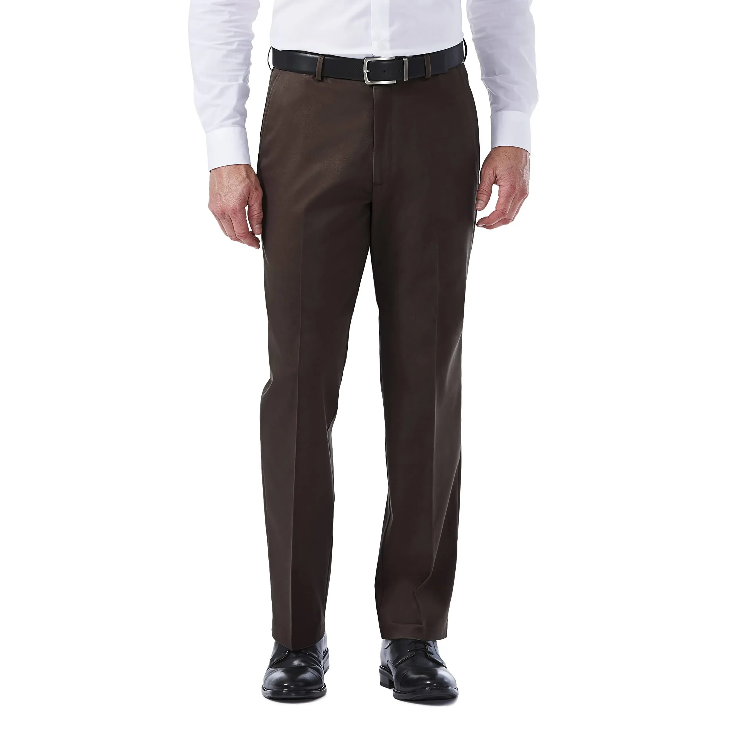 Mens Haggar Premium No Iron Khaki Classic Fit Flat Front Pants Chocolate