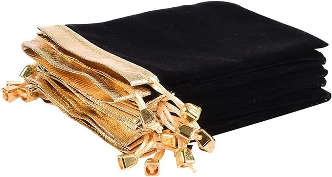 KIPETTO 25Pcs Soft Velvet Pouches with Drawstrings for Jewelry Wedding Candy Bags, 4.7"x6.3", Black