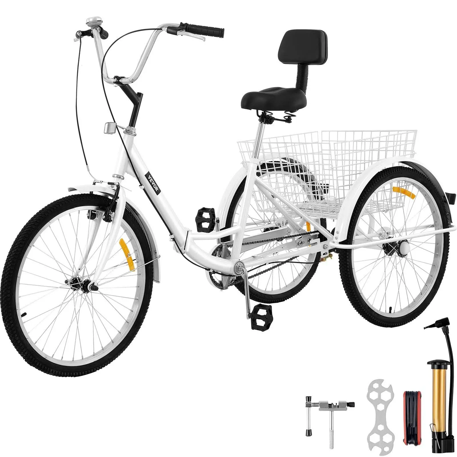 Bkisy Tricycle Adult 26’’ 3 Wheel Bikes for Adults Three Wheel Bike for Adults Adult Trike Adult Folding Tricycle Foldable Adult Tricycle 3 Wheel Bike Trike for Adults