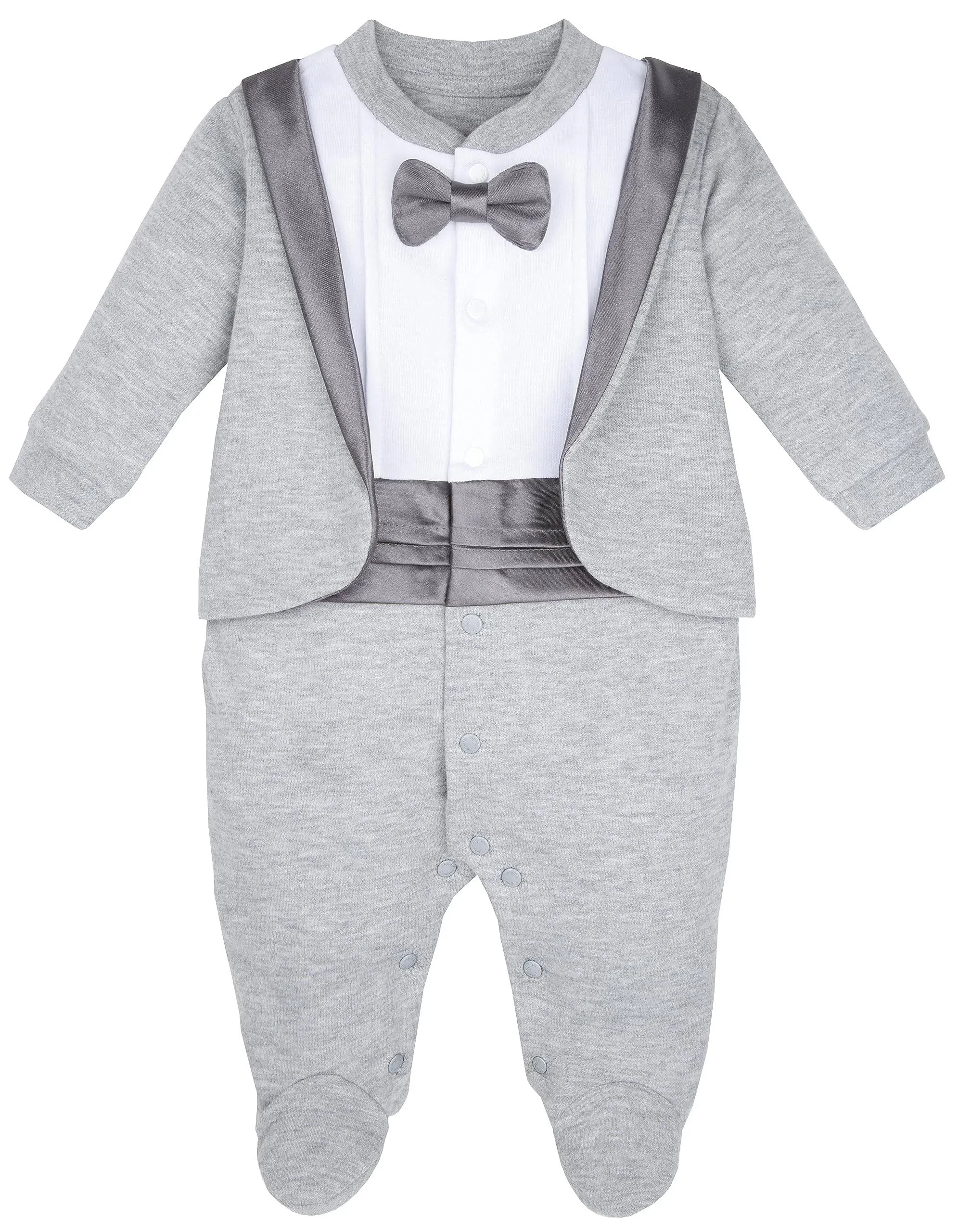 Baby Boy Gentleman Tuxedo Footie Christmas Holiday Outfit with Bow Tie Grey / 6 ...