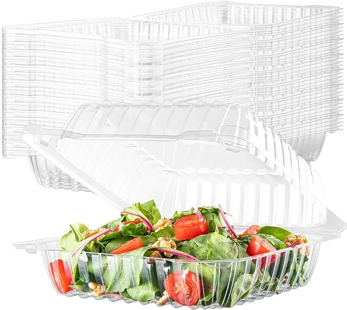 70 Clear Plastic Containers, 8" X 8" X 3" Hinged Lid Togo Containers for Food | Clamshell Food Containers for Strawberry Boxes, Bakery Supplies, Cake, Cookie, Dessert, Salad Containers, Treat Boxes 