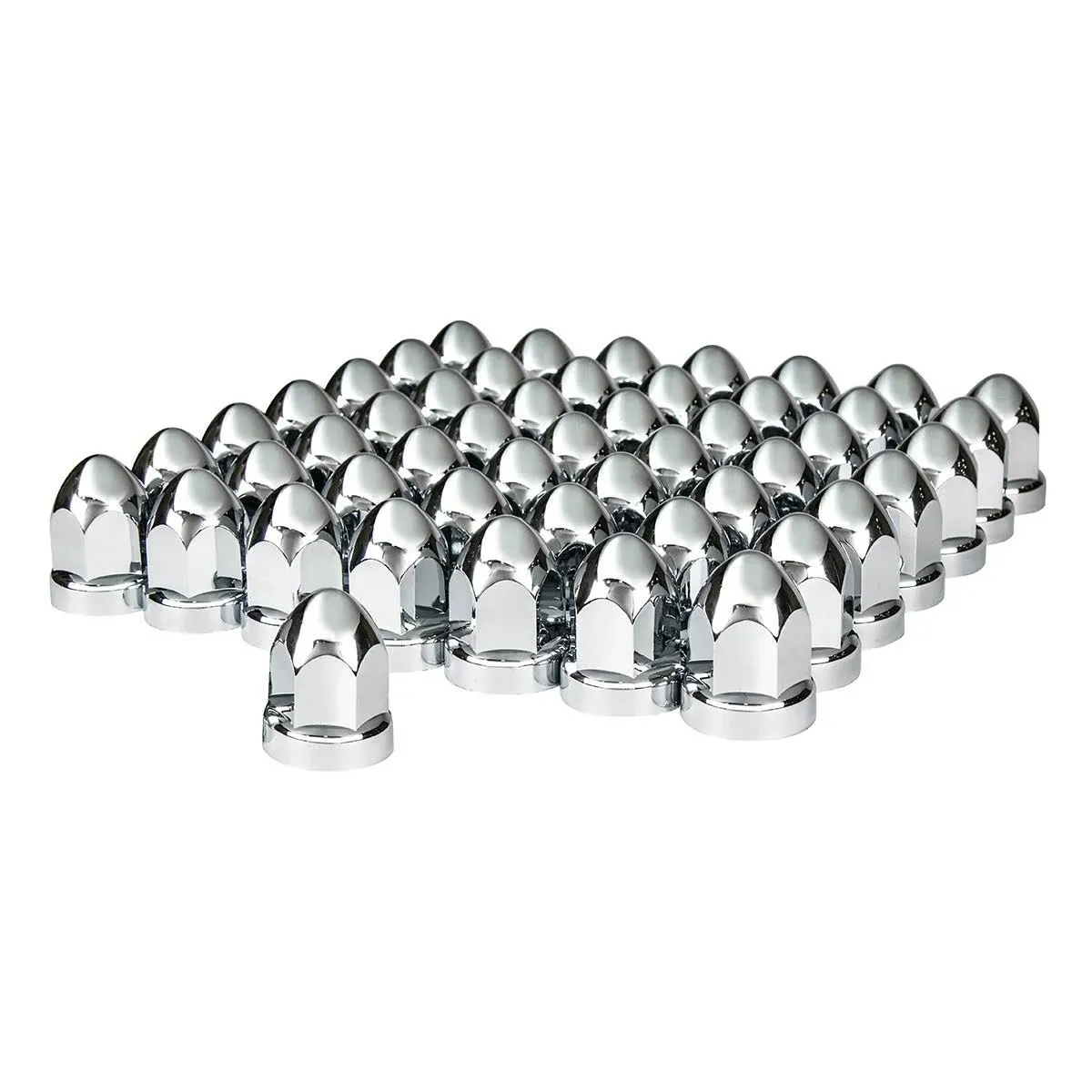 United Pacific 1-1/2" x 2-3/4" Chrome Plastic Bullet Nut Cover - Push-On (60/Pack)