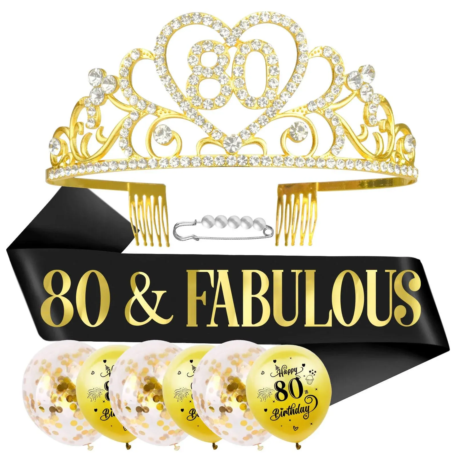 Skjiayee 80th Birthday Tiara and Sash Kit - Black 80 & Fabulous Birthday Sashes ...