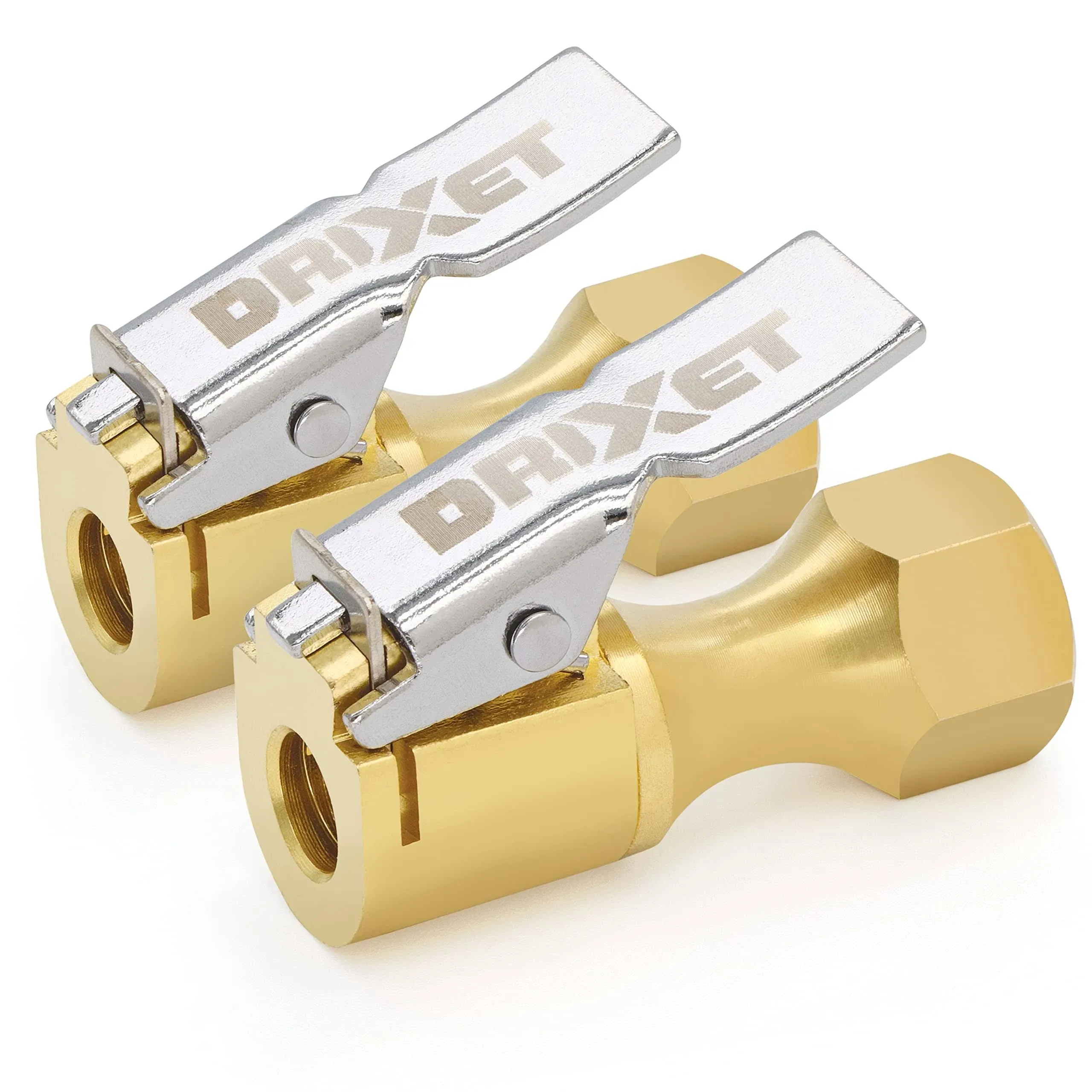 Tire Air Chuck Quick Connect - Open Flow Heavy-Duty Locking Air Chucks for Tires - 250 PSI Rated Brass Air Compressor Tire Inflator Attachment, 1/4'' Female NPT Thread Fits Most Air Hoses - 2 Pack