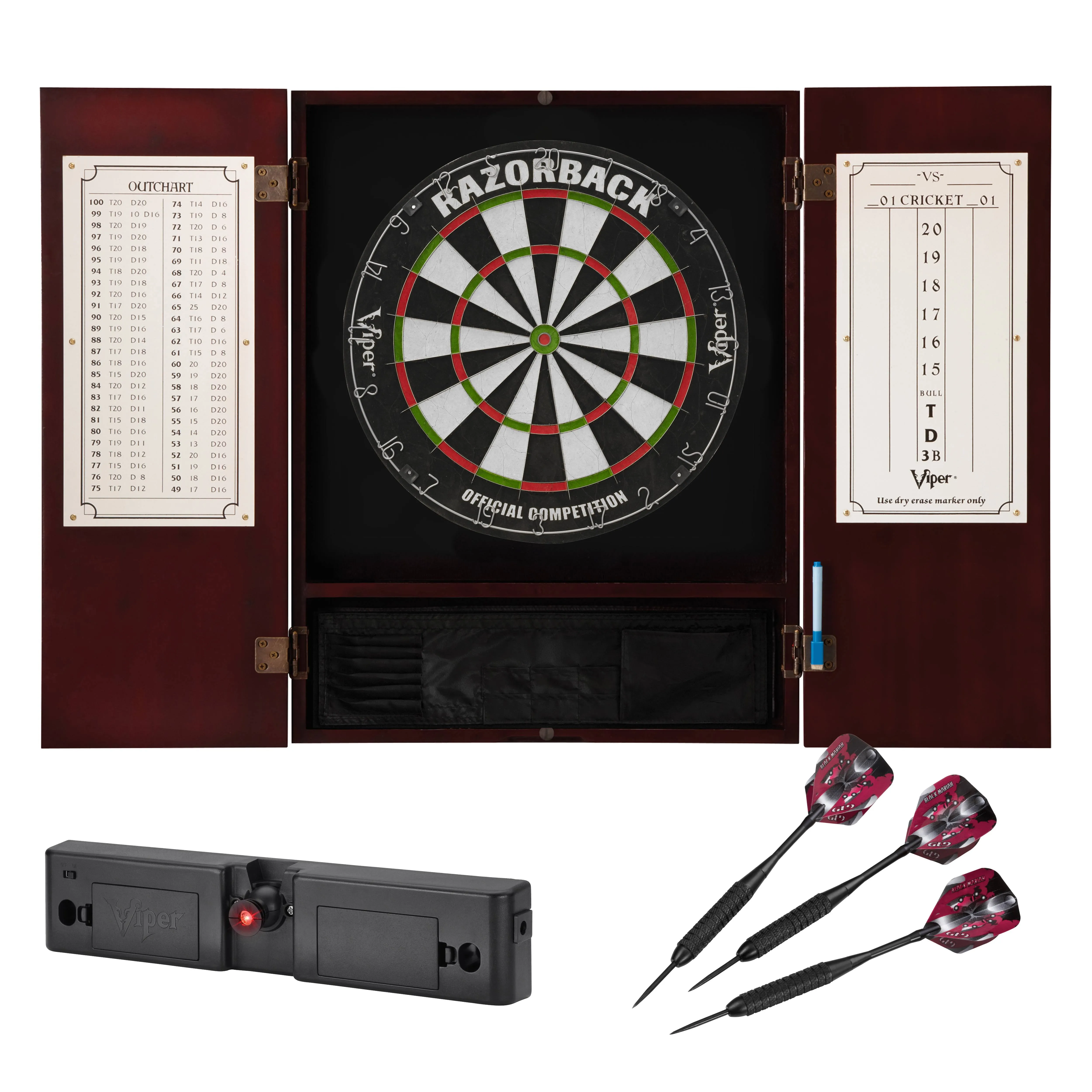 Viper Metropolitan Solid Wood Cabinet & Sisal/Bristle Dartboard Ready-to-Play ...