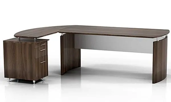 Mayline Medina Curved Desk Return with Pedestal (Right) in Gray Steel