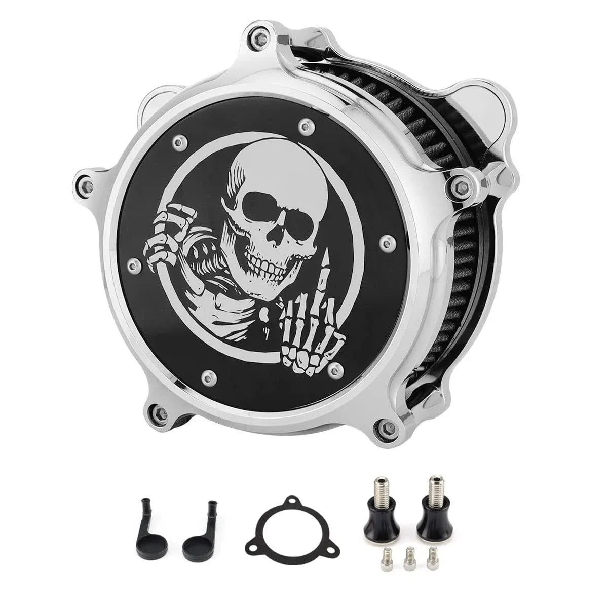 Motorcycle Air Cleaner Skull Style Air Filter Intake Kit Fit for Touring Road...