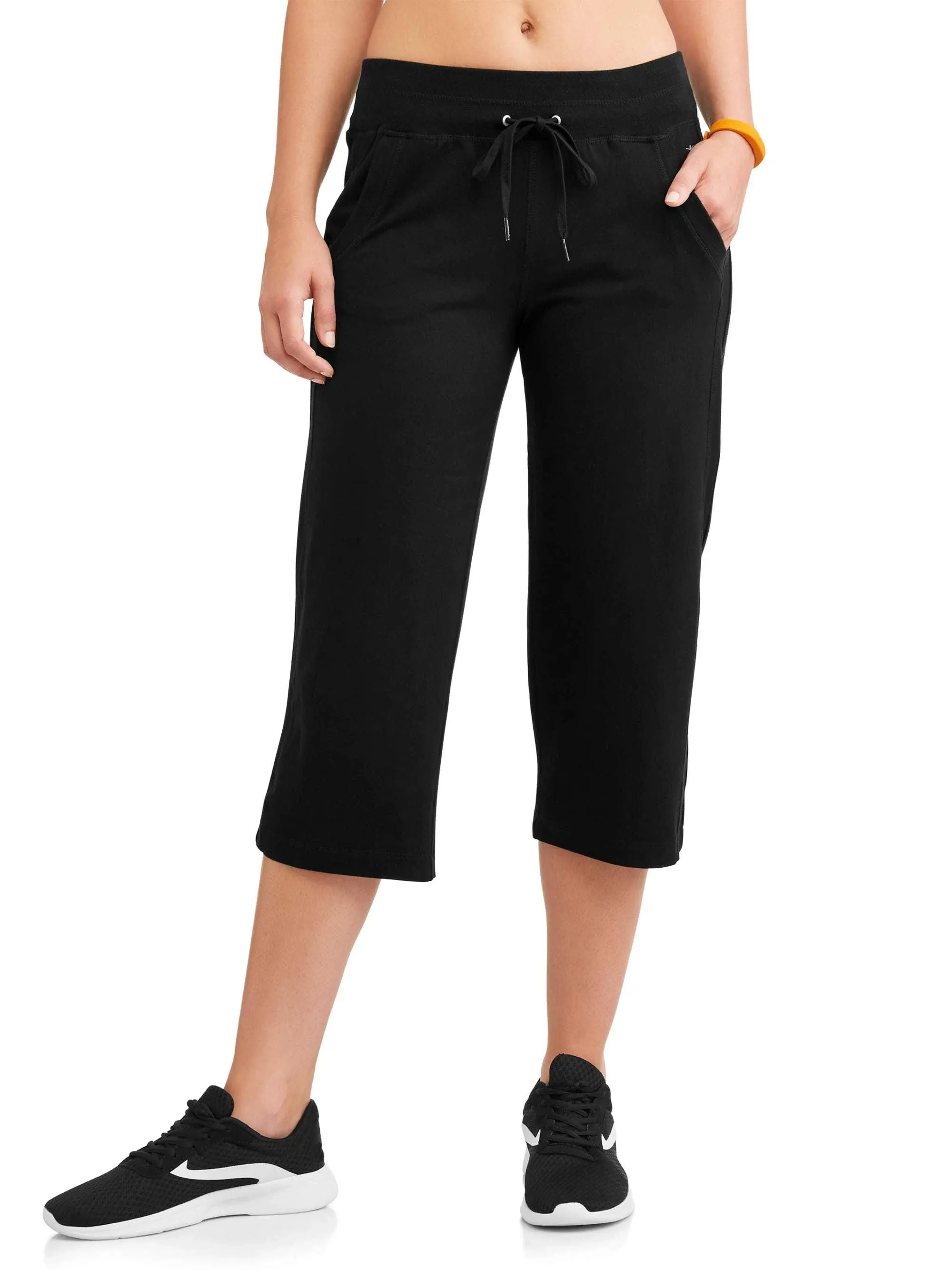 Danskin Women's Drawcord Crop Pant, Black, 1x