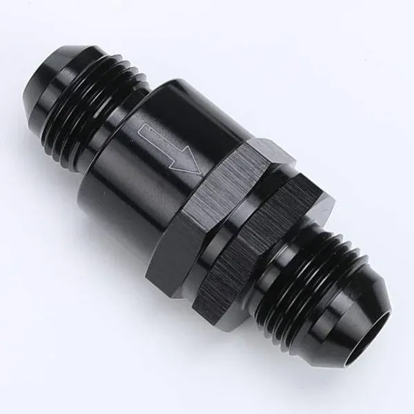 Black Aluminium -6 AN to AN6 Flare Inline Check Valve with Spring Design Inside Parts, Non Return One Way Check Valve Male Hose Fitting, Full Length 56.8MM, 9/16"x18 Thread