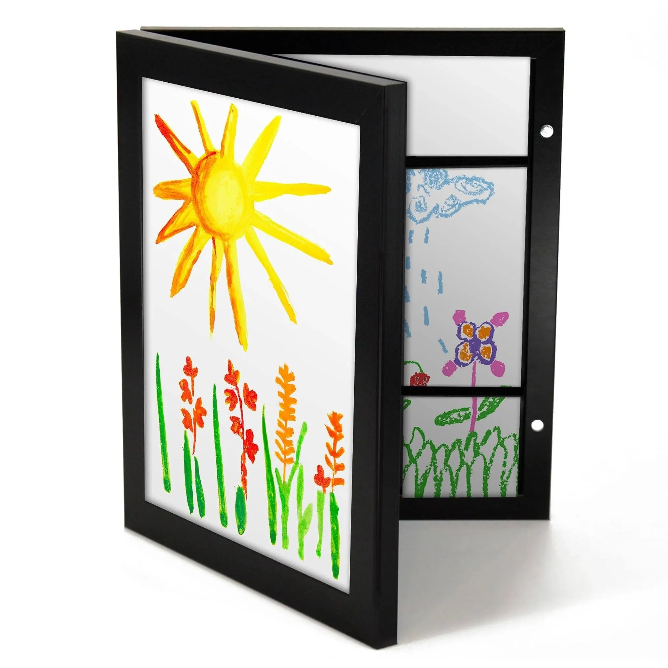 Americanflat 8.5x11 Kids Art Frame - Front Loading Picture Frame - Hanging Hardware and Built-in Easel Included for Wall and Tabletop Display - My Mini Masterpiece - Holds 100 Artworks - Black