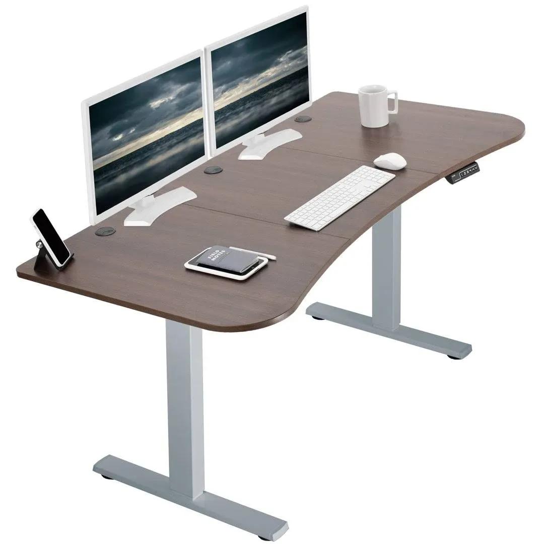 VIVO Electric 43 x 24 Stand Up Desk | Dark Walnut Solid One-Piece Table Top, Gray Frame (DESK-KIT-1G4D)