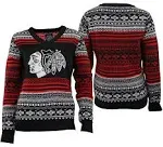 FOCO NHL Womens Chicago Blackhawks Big Logo Aztec V-Neck Sweater