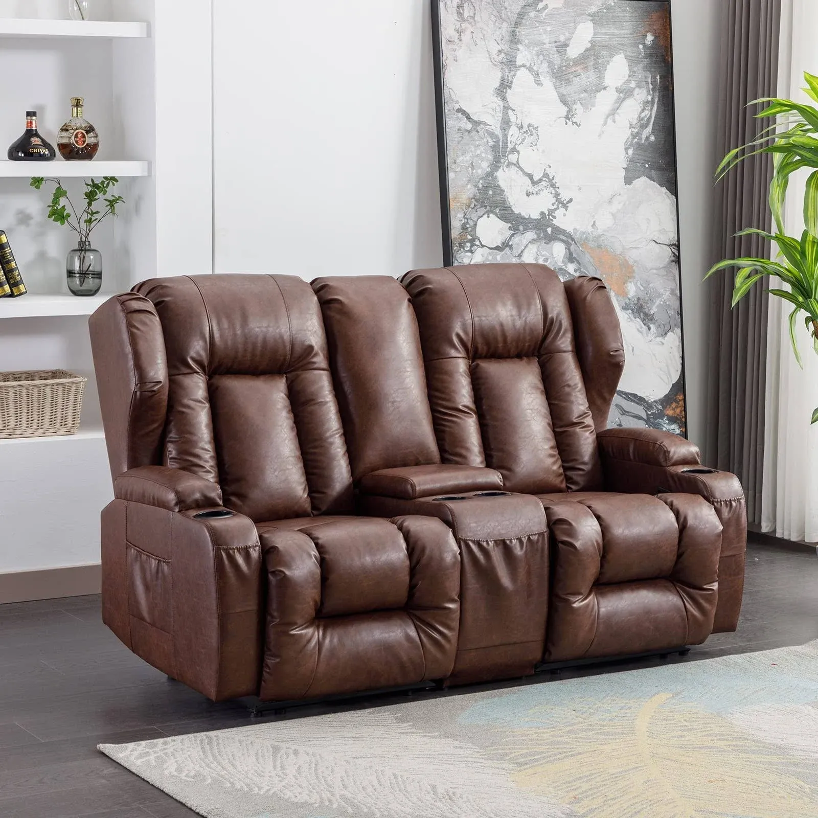 SAMERY 67' RV Loveseat Recliner | Double Recliner RV Sofa & Console | Wall Hugger ...